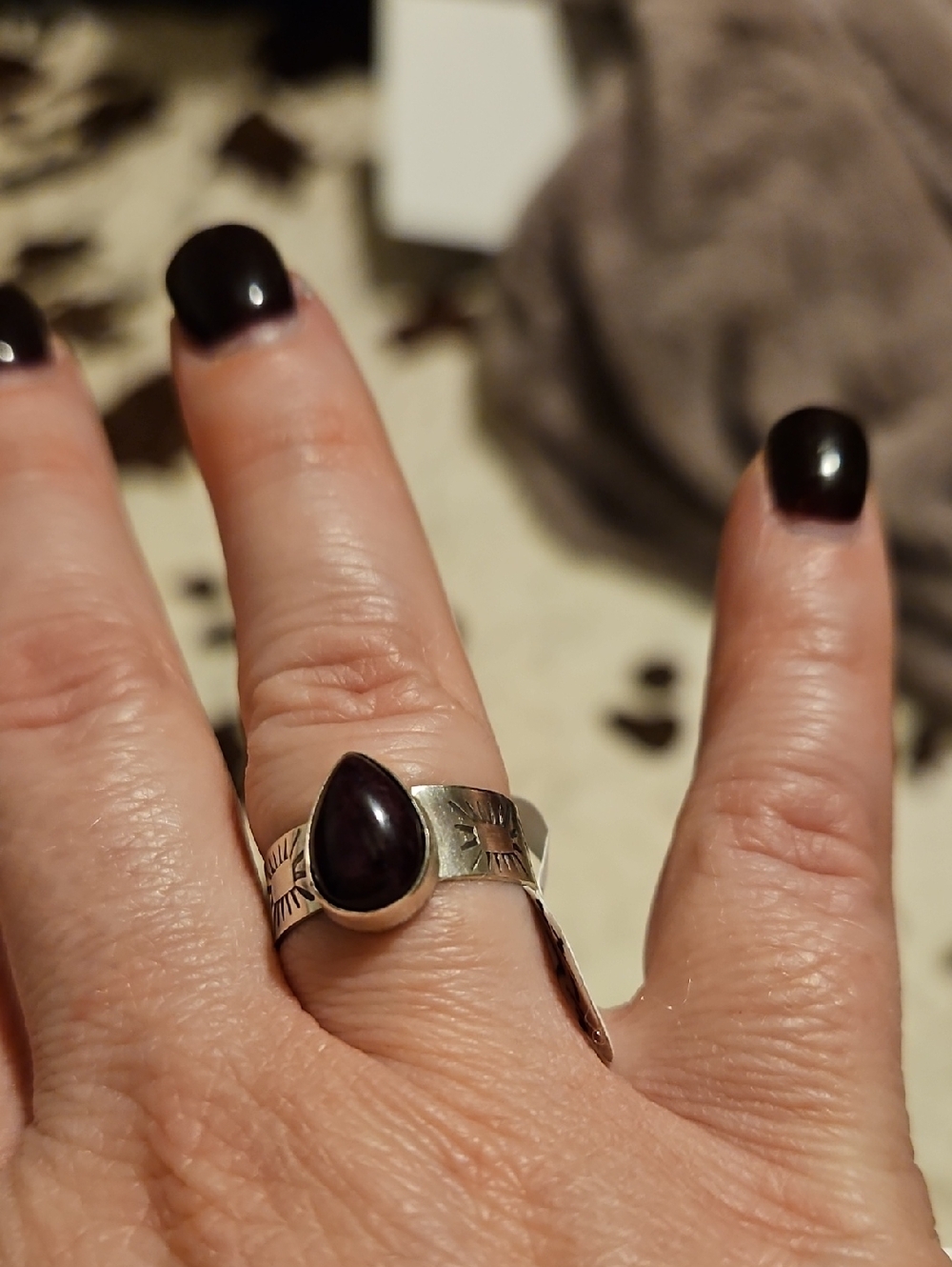Sterling Silver Teardrop Purple Spiny Ring -